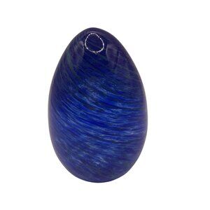 Vintage Thames Art Glass Paperweight Spiral Cobalt Blue Easter Egg Hand Blown